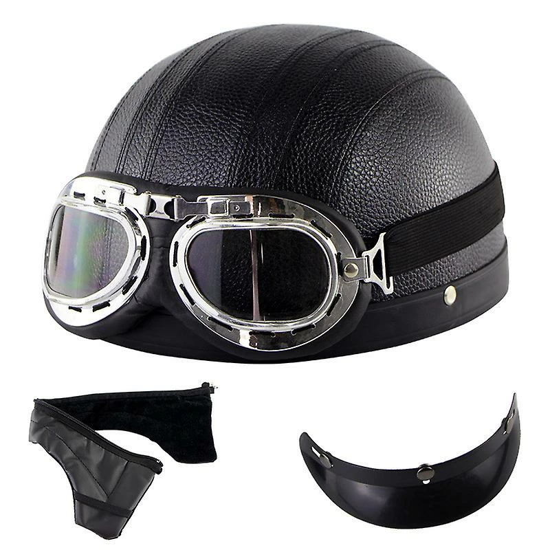 Harley Helmet Casque Harley Moto Demi-visage Casque En Cuir Avec Lunettes Anti-uv 54-60cm 3 Harley Helmet Casque Harley Moto Demi-visage Casque En Cuir Avec Lunettes Anti-uv 54-60cm